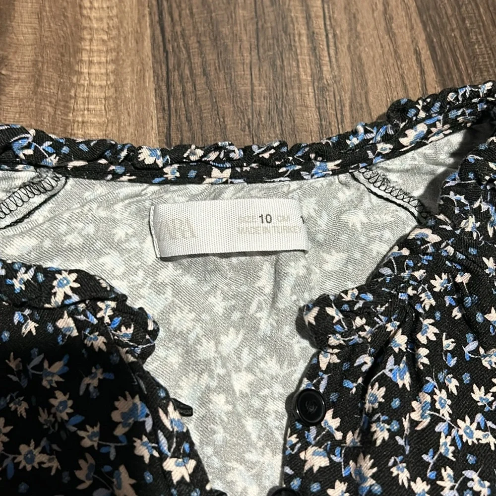 Zara Girls Black and Cream Flower Dress